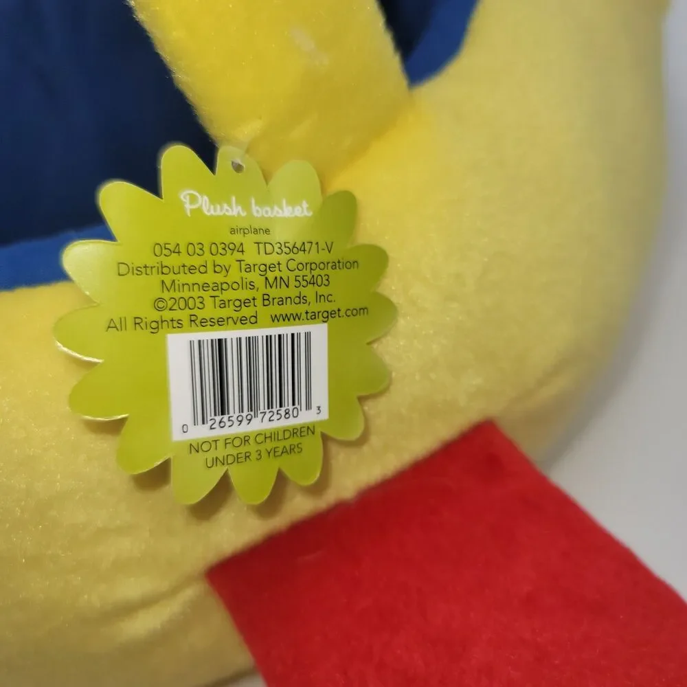 Vintage 90’s Colorful Kids 13” Inch Airplane Plush Easter Basket, New With Tag